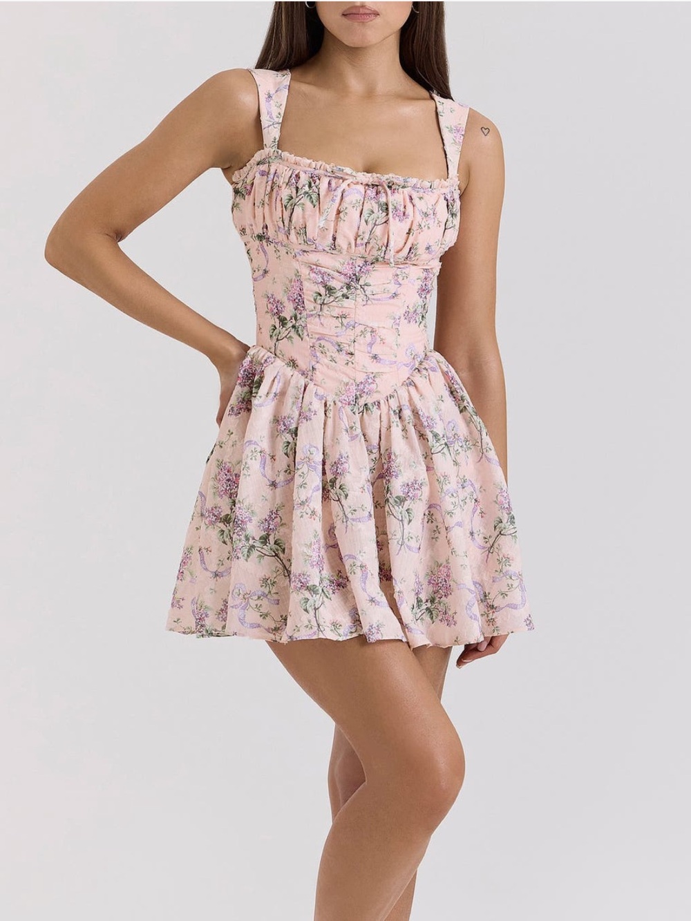 House of CB Ophelia Pink Ribbon Print Dress